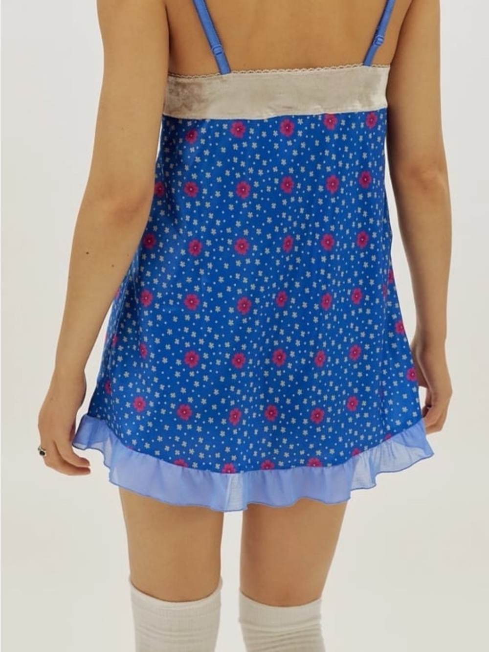 Free People intimately slip Blue Floral Lace-Trim Chemise Nightdress - Picture 2 of 3